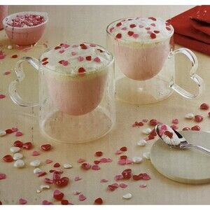 Crofton Valentine's Day Mugs Set of 2 Heart-Shaped Glass Cups NEW Gift